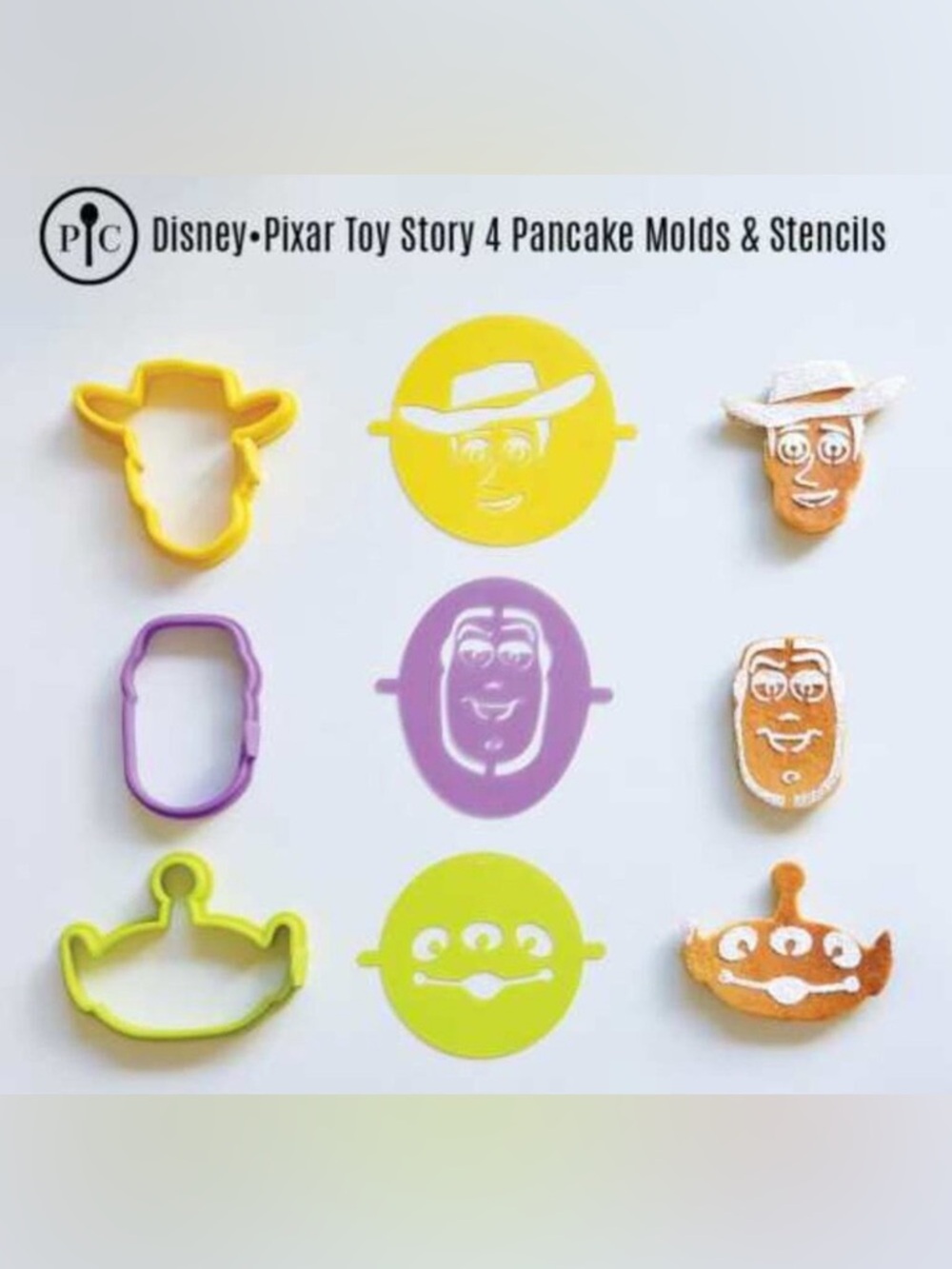 Disney•Pixar Toy Story 4 Pancake Molds & Stencils - Yellow, Purple, Lime w/Forky